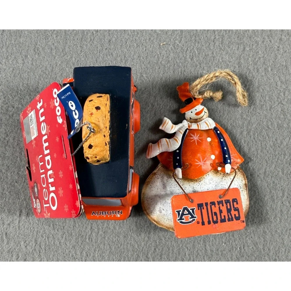 Lot 2 Auburn Tigers Football Christmas Ornaments FOCO Food Truck Snowman NCAA AU